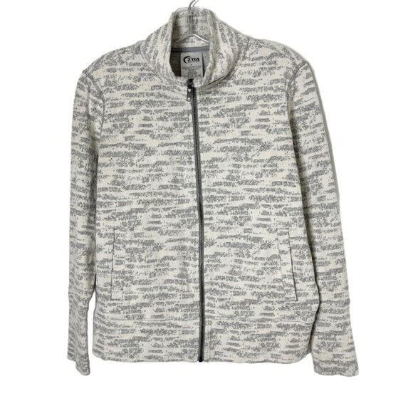 Zyia Active Women's Knit Jacket M Combo Cream Heathered Grey Zip Up Mock Neck - Picture 1 of 8
